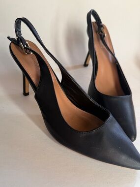 Catherine malandrino Classic Black Slingback Pointed-Toe Heels kitten Sz 8.5